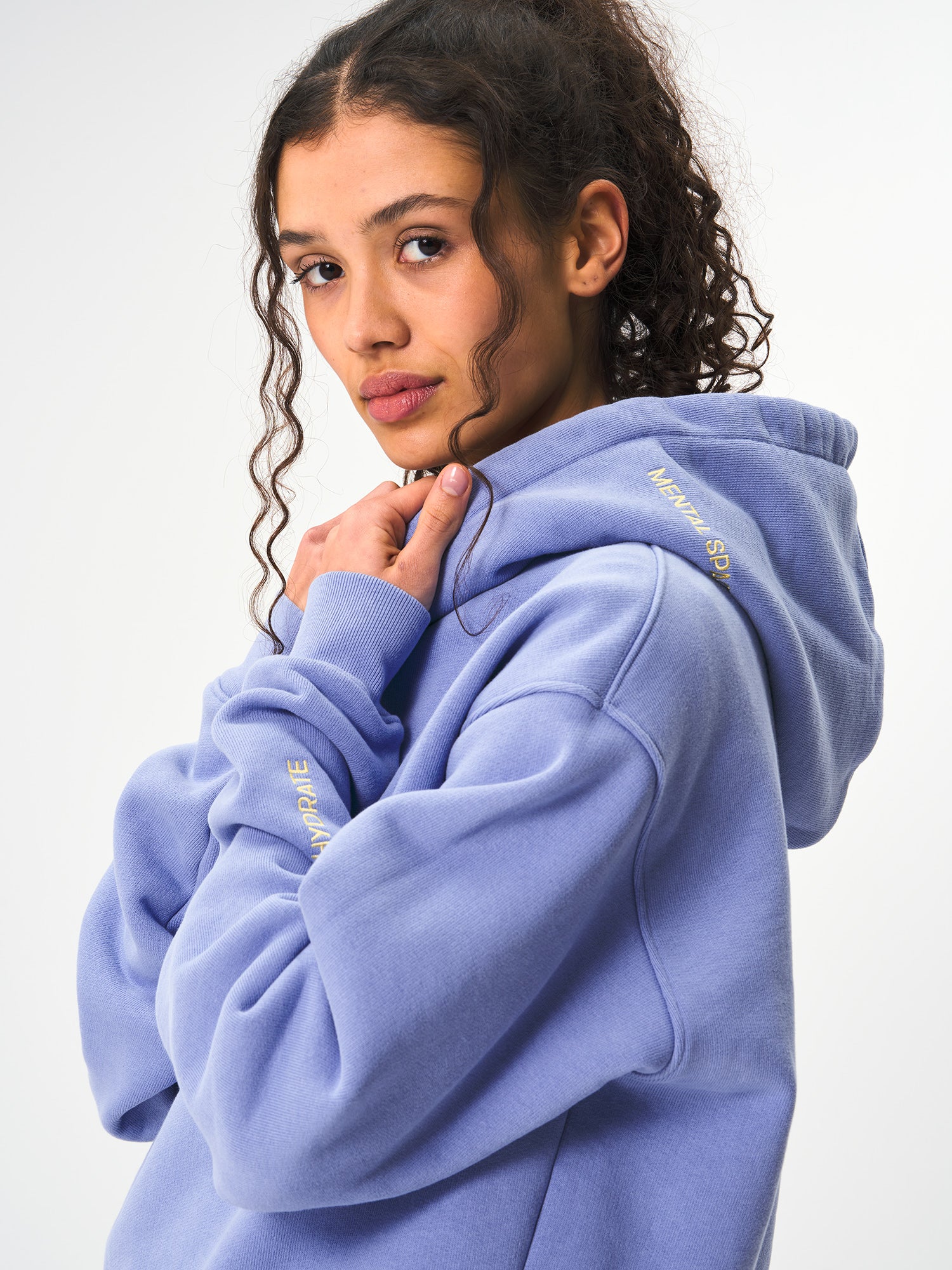 pinqponq-Hoodie-Unisex-Pool-Blue-model-side-detail