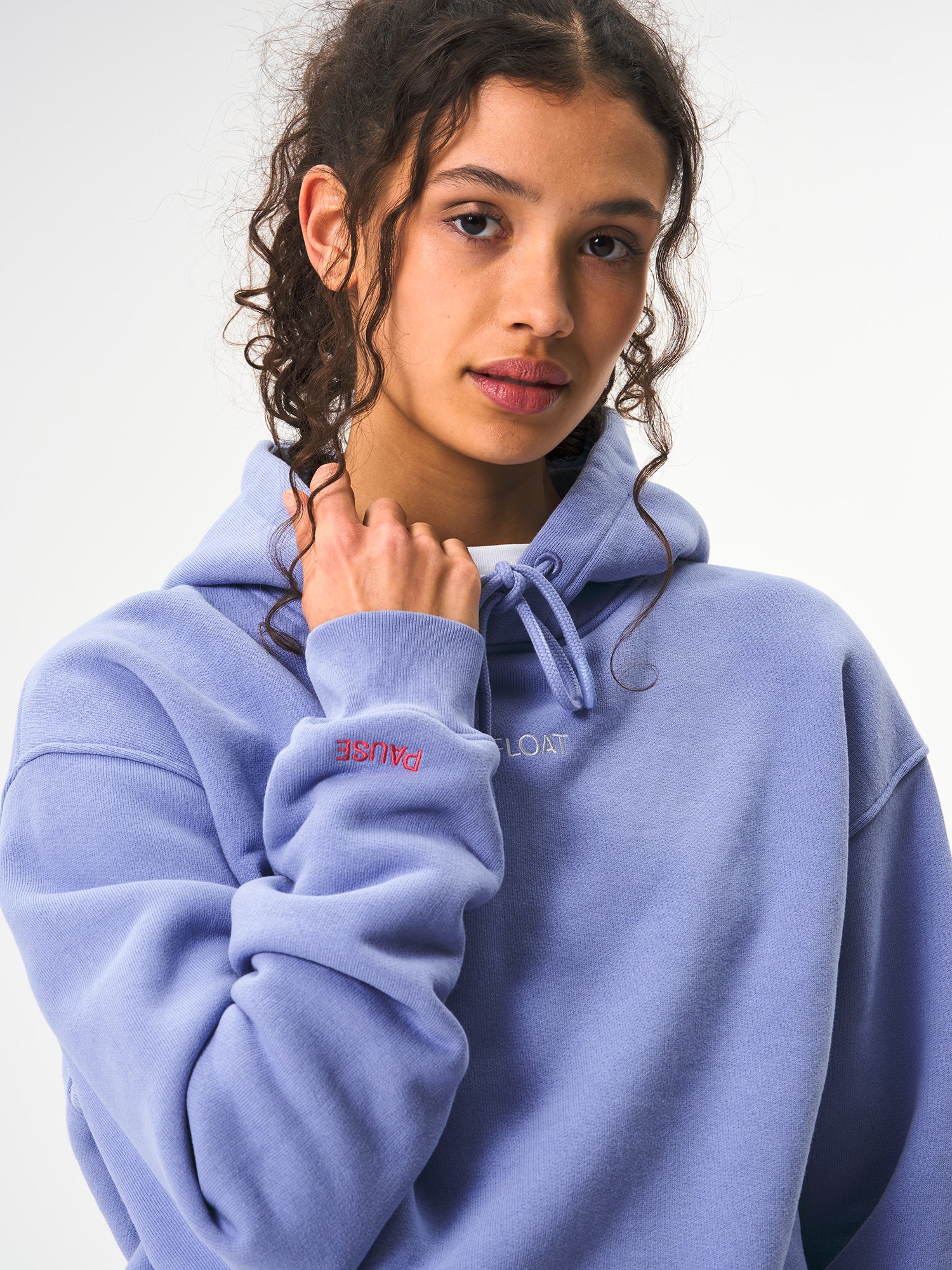 pinqponq-Hoodie-Unisex-Pool-Blue-model-front-detail