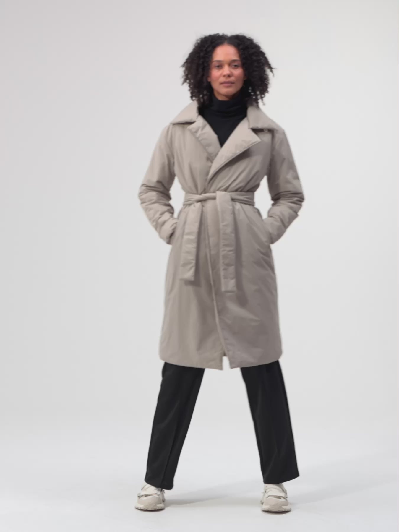 pinqponq-Padded-Trench-Coat-Cement-Taupe-model-video