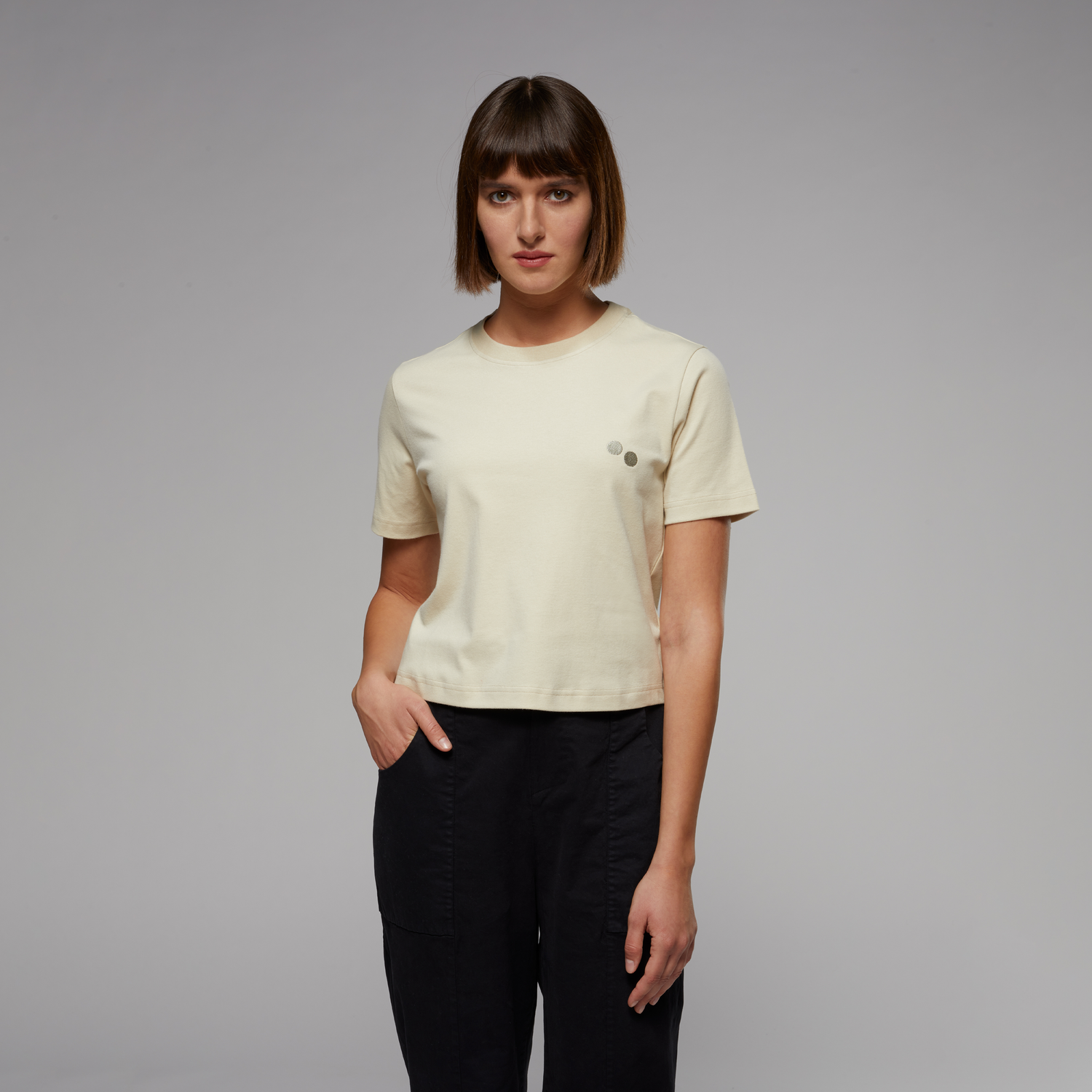 pinqponq-T-Shirt-Women-Sand-Beige-model-front