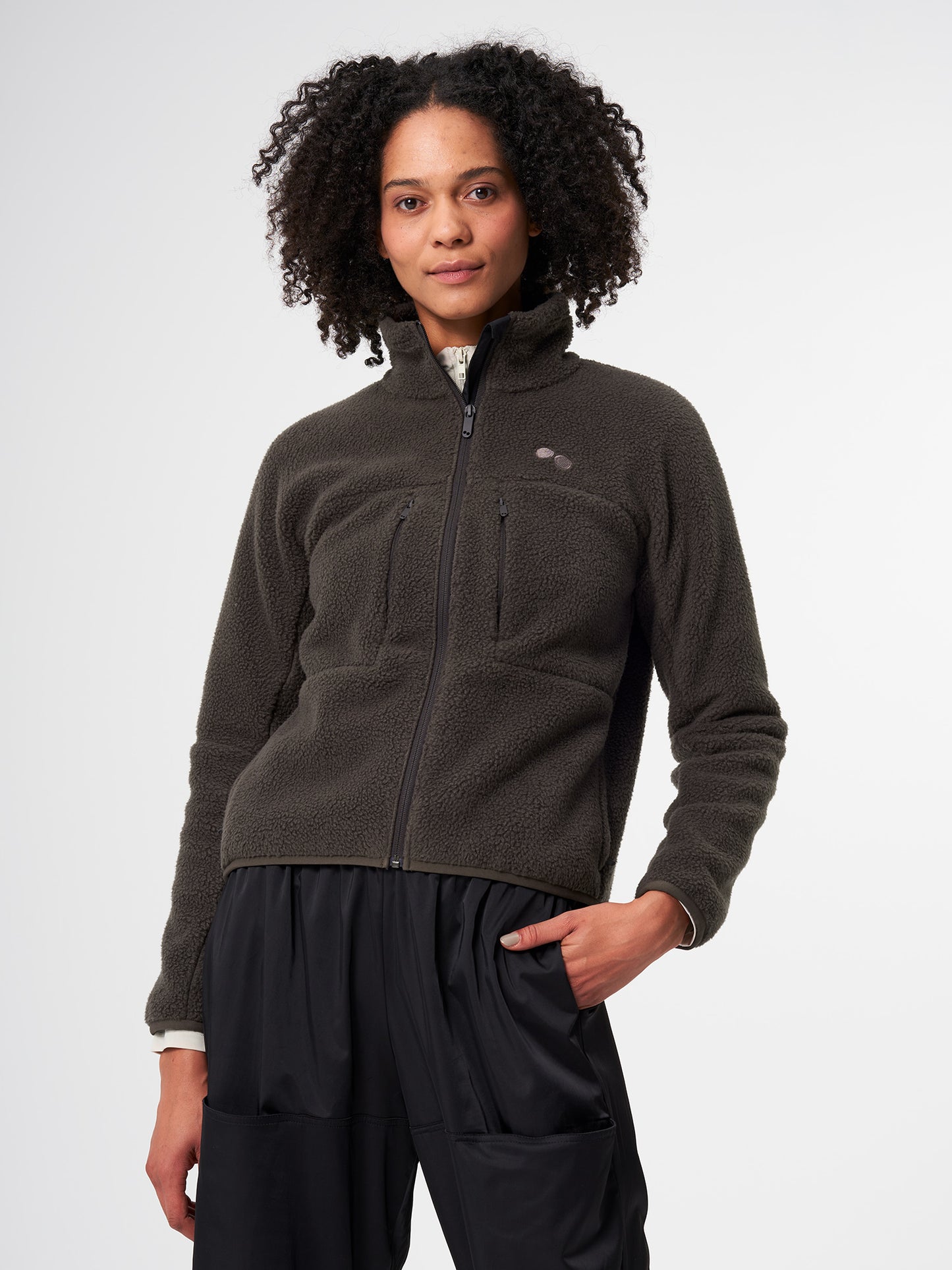 pinqponq-Fleece-Jacket-Women-Coffee-Brown-model-front