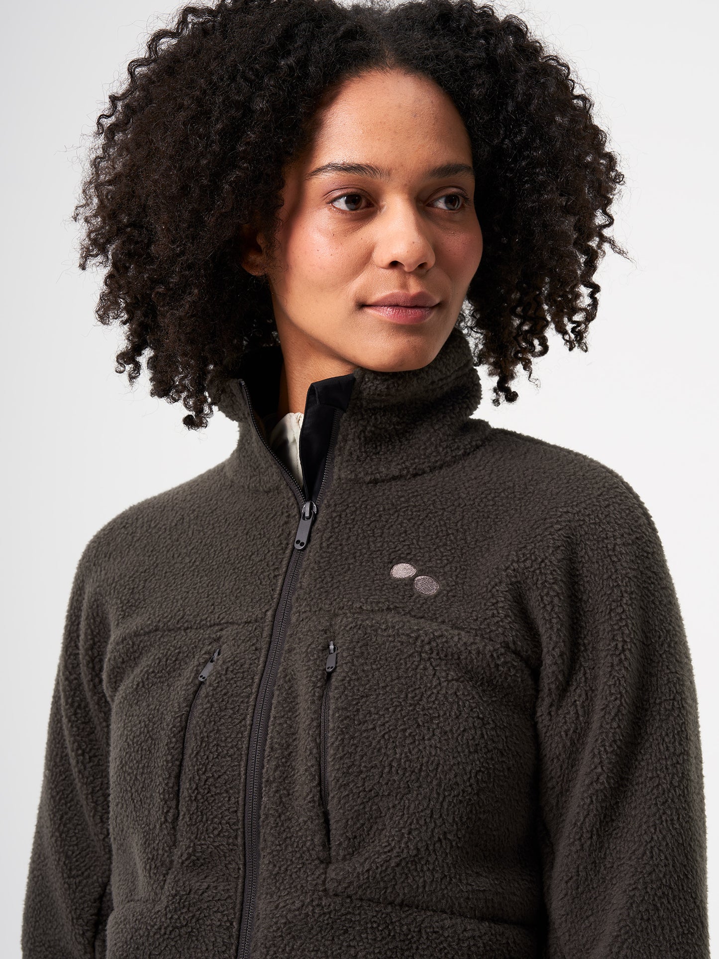 pinqponq-Fleece-Jacket-Women-Coffee-Brown-model-front-detail