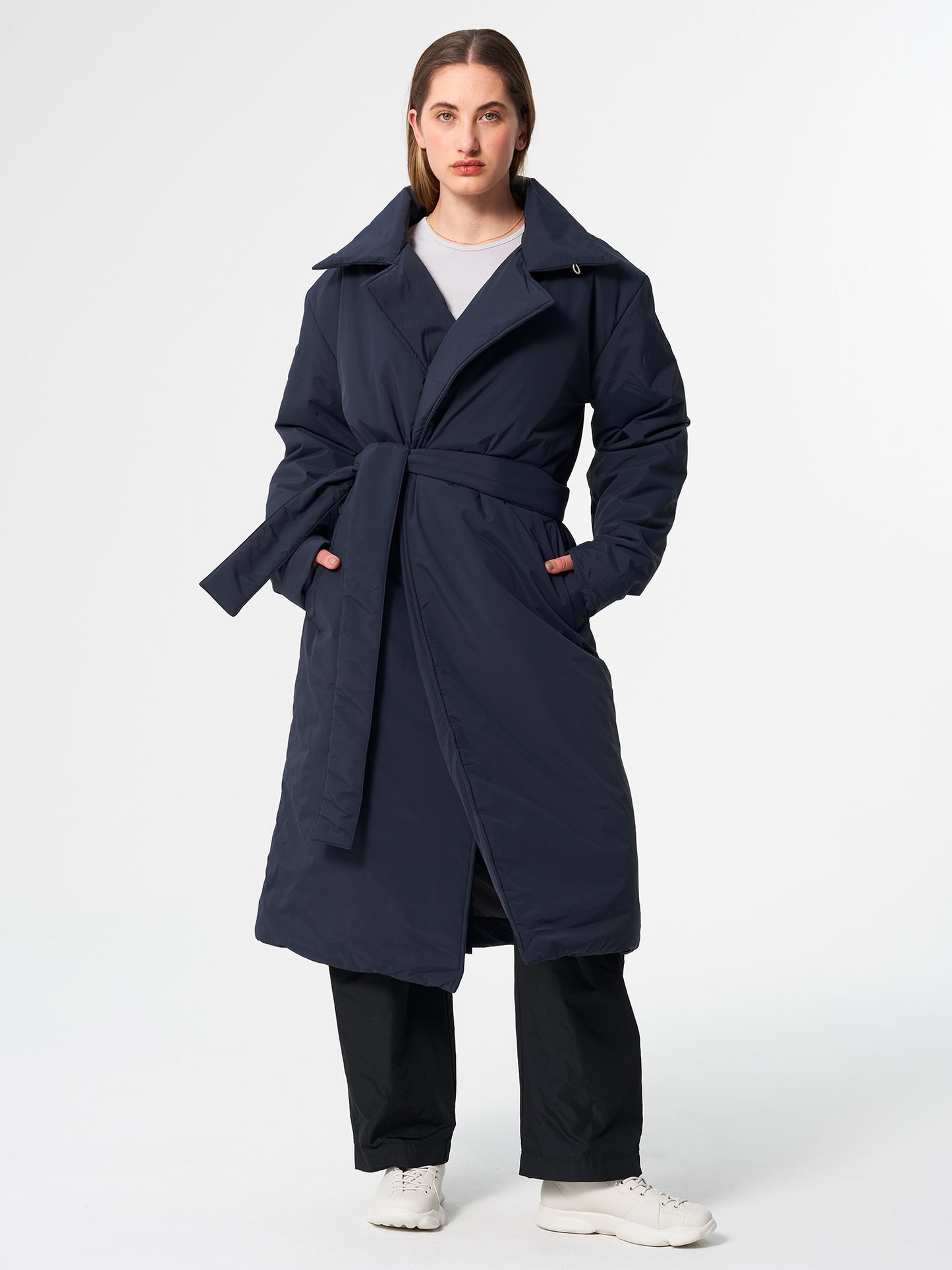 pinqponq-Padded-Trench-Coat-Fjord-Navy-model-front