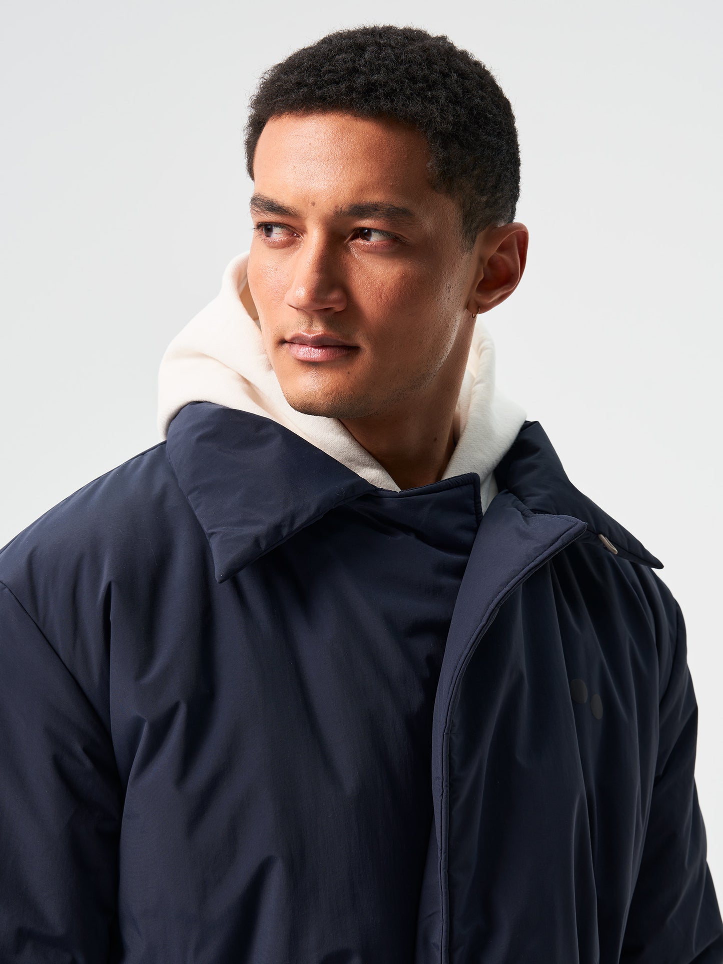pinqponq-Padded-Trench-Coat-Fjord-Navy-model-front-detail