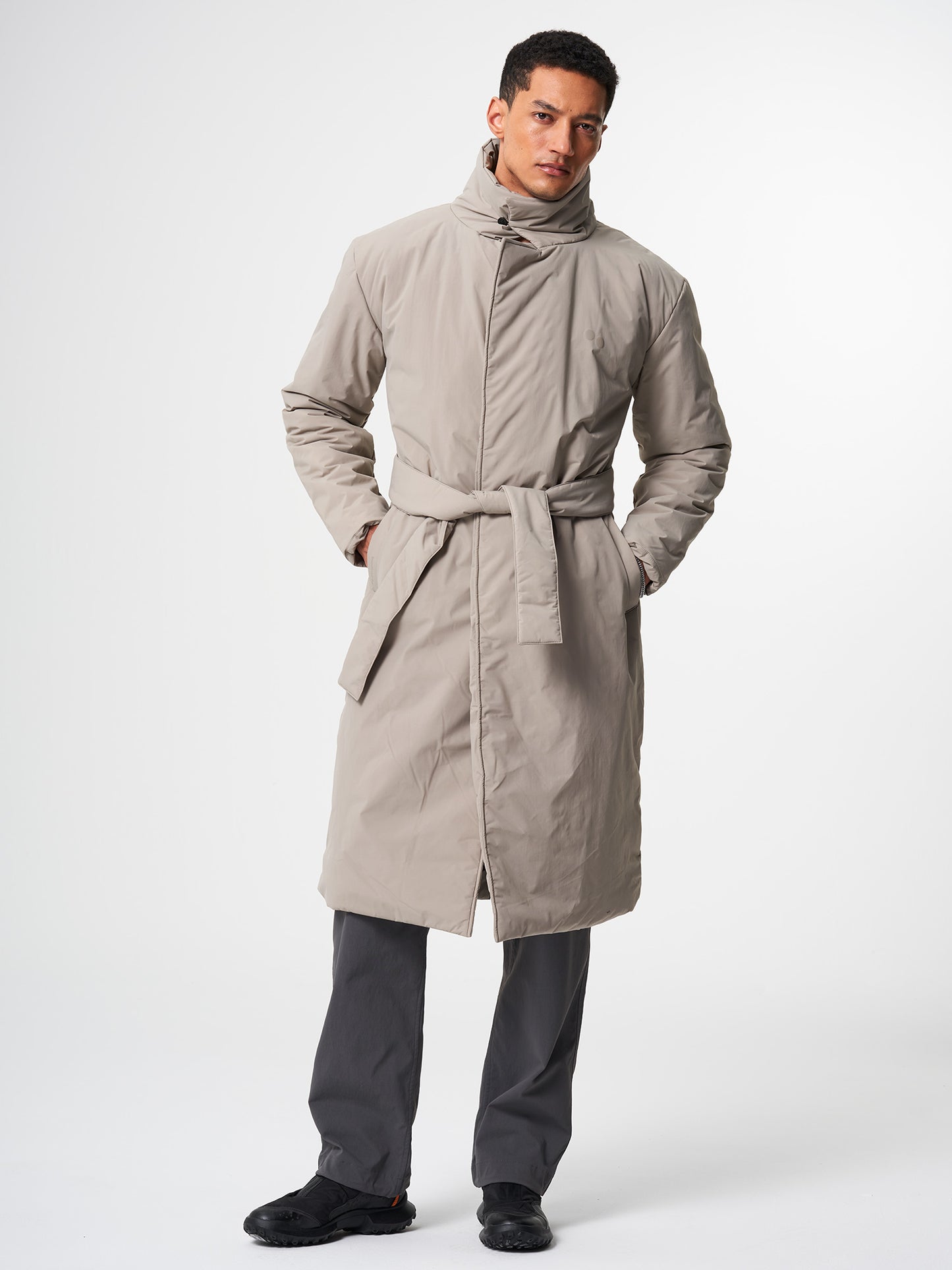 pinqponq-Padded-Trench-Coat-Cement-Taupe-model-front