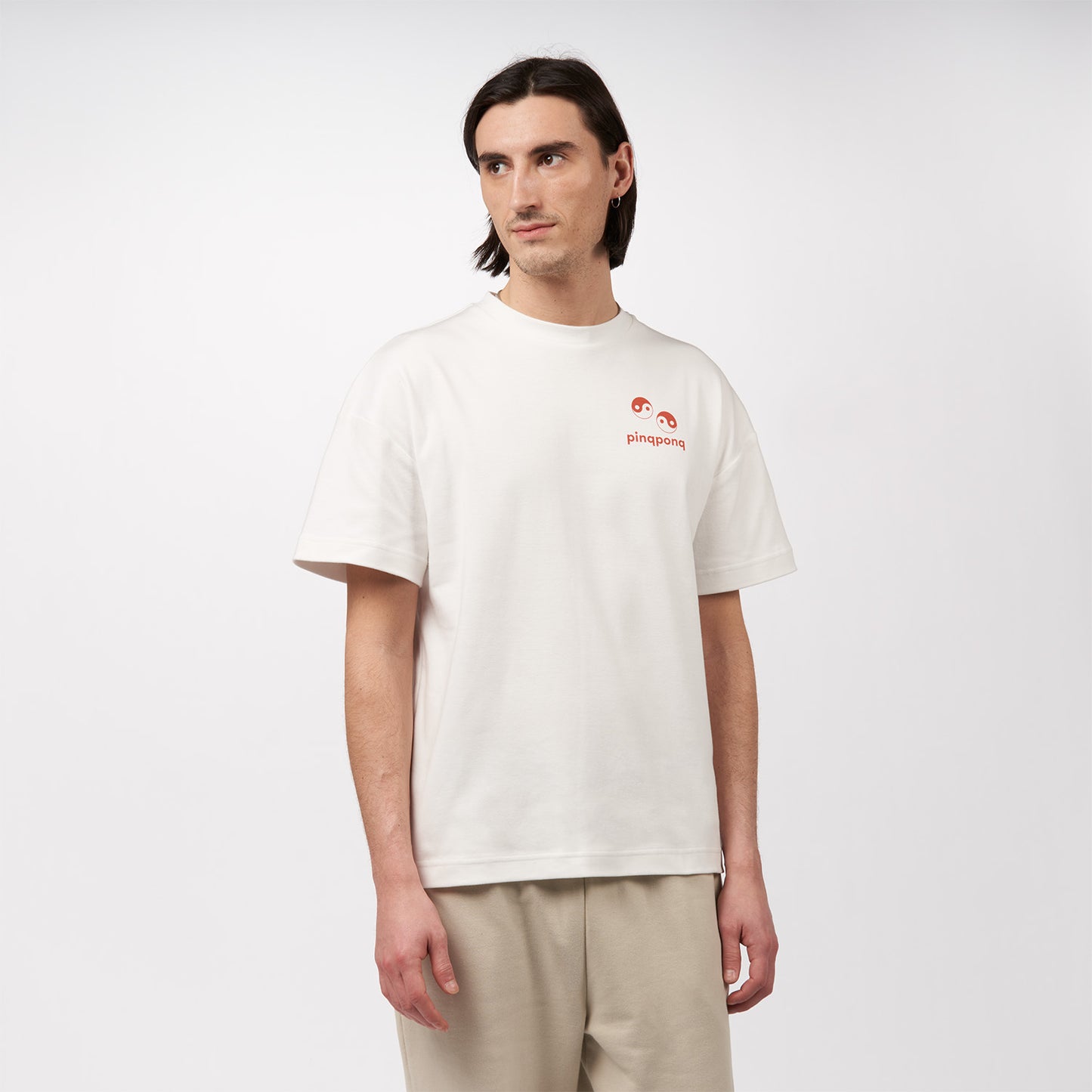 pinqponq-T-Shirt-Unisex-Dandelion-White-Yin-Yang-unisex-model-front
